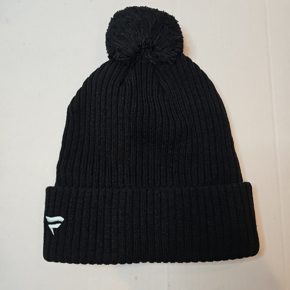 Seattle Kraken Fanatics Branded NHL Wordmark Logo Cuffed Knit Hat with Pom Black - Picture 2 of 3